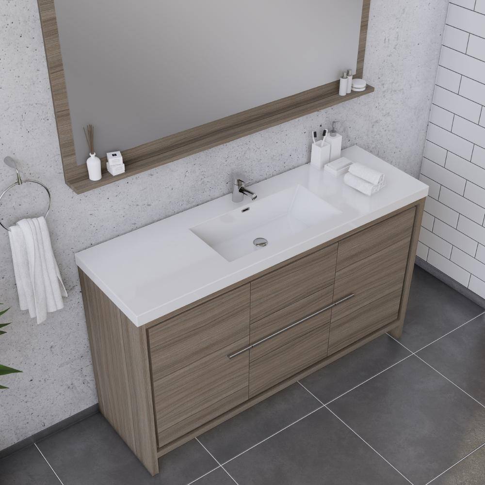 Sortino 60" Gray MDF Single Bathroom Vanity with White Acrylic Sink