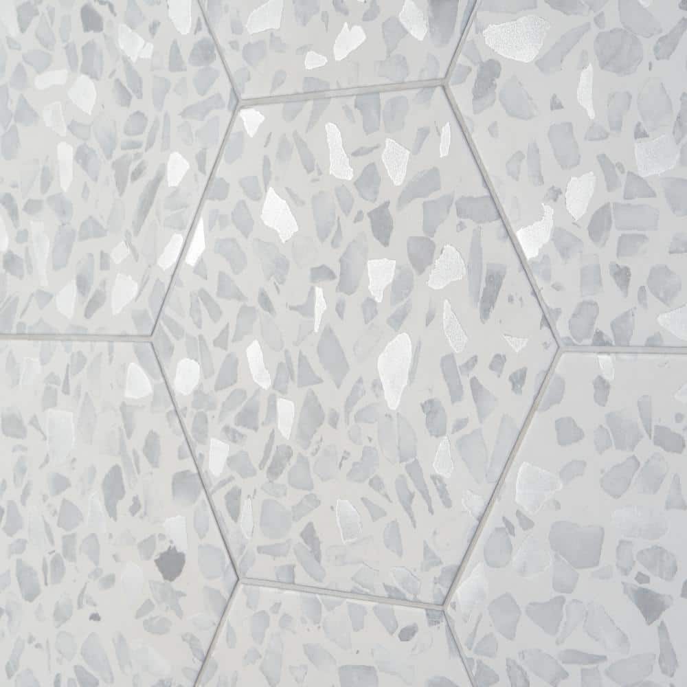Fusion Hex Gray Terrazzo Matte Porcelain Floor and Wall Tile