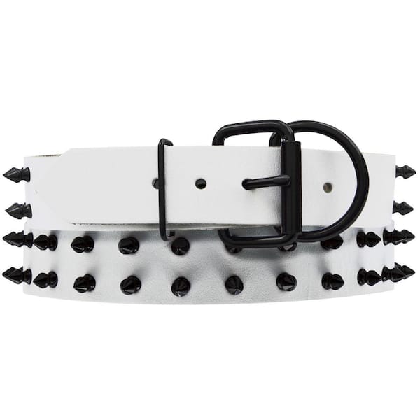 Platinum Pets 29 in. White Genuine Leather Dog Collar in Black Spikes