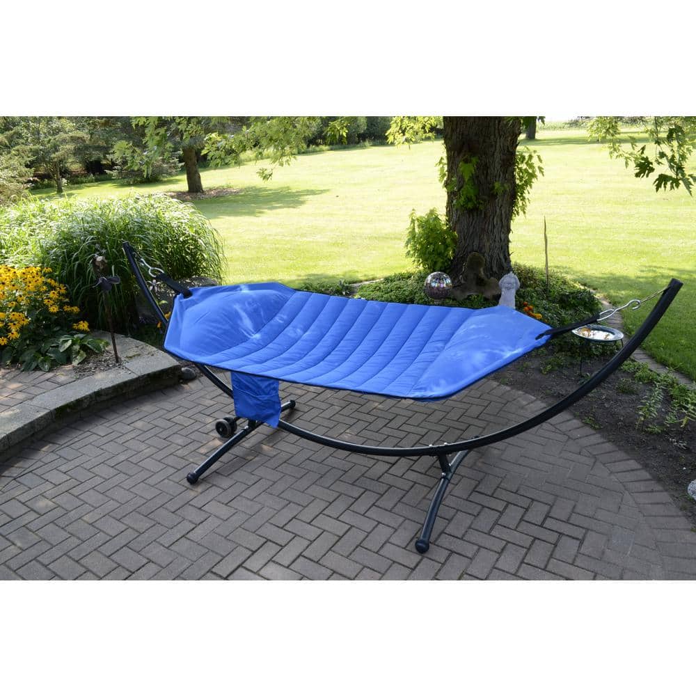 Vibrant Blue Olefin Fabric Hammock with Steel Arc Stand