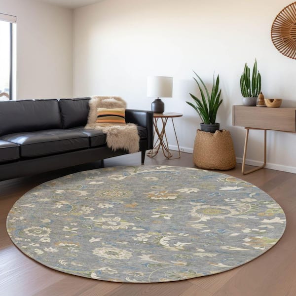 Mayfield Premium Machine Washable Abstract AMF1006 Gray 8 ft. x 8 ft. Round Rug