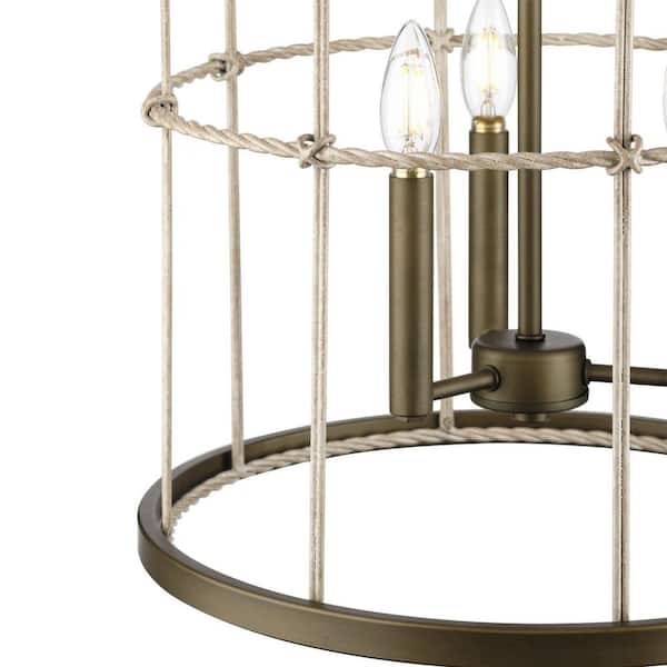 Progress Lighting Lattimore 3-Light Aged Brass Coastal Cylinder Medium Hanging Pendant Light