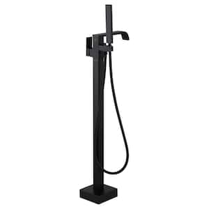 Single Handle Floor Mounted Freestanding Tub Filler with Diverter and Handshower in Matte Black