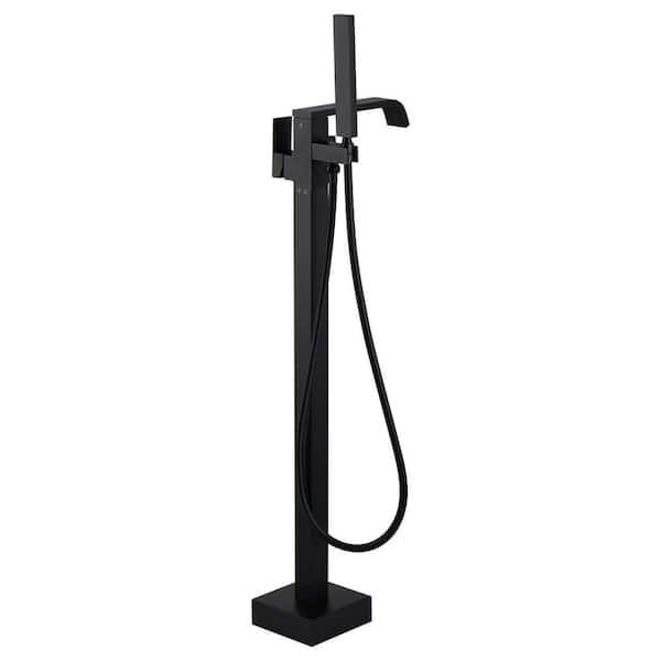 Brass Single-Handle Claw Foot Freestanding Tub Faucet Waterfall Bathtub Filler with Hand Shower in Matte Black