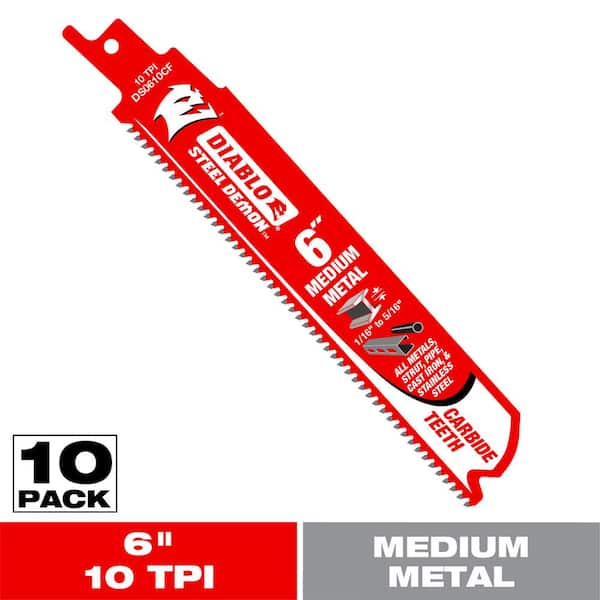 DIABLO 6 in. 10 TPI Steel Demon Carbide Teeth Reciprocating Saw Blades for Medium Metal (10-Pack)