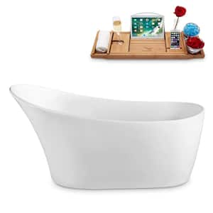 55 in. Acrylic Flatbottom Non-Whirlpool Bathtub in Glossy White with Matte Black Drain