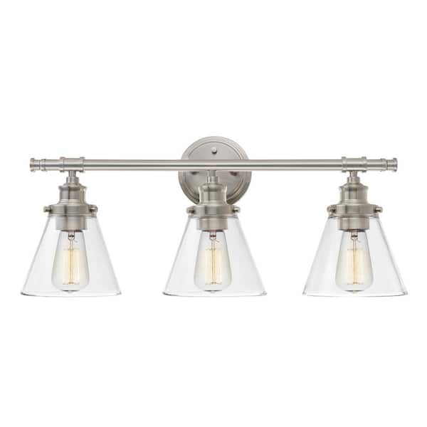 Globe Electric Display Parker 3-Light Brushed Nickel Vanity Light with Clear Glass Shades
