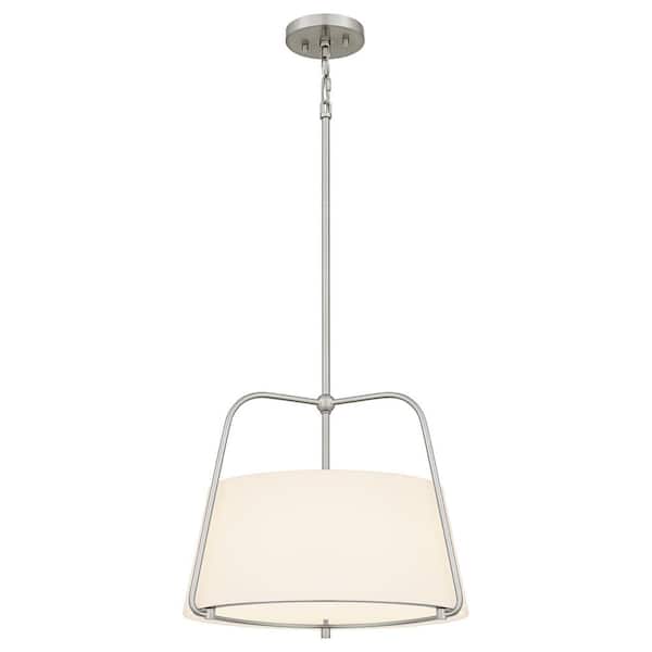 DSI LIGHTING Corbin 3-Light Brushed Nickel Shaded Pendant Light with White Opal Glass Shade