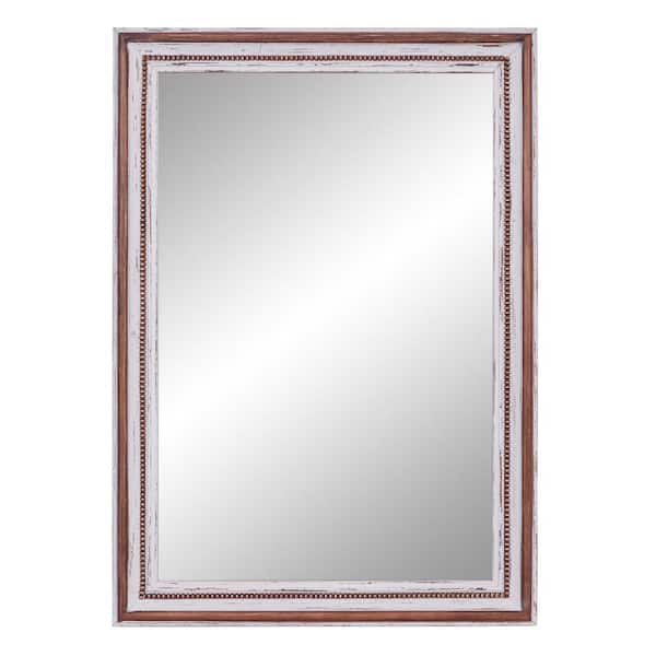 Litton Lane 44 in. x 32 in. Rectangle Framed Brown Wall Mirror with Beading Accents