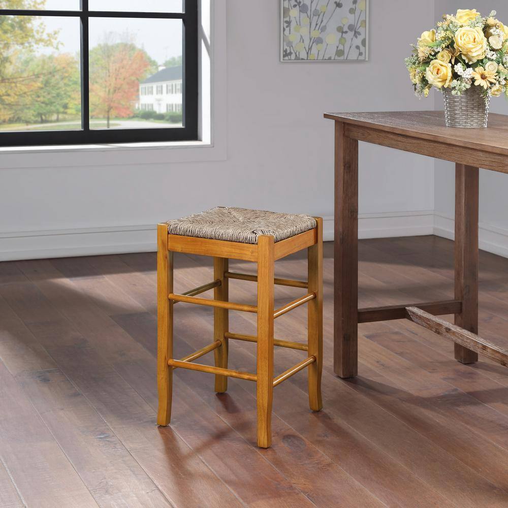 24" Oak Backless Counter Height Stool with Handwoven Seat