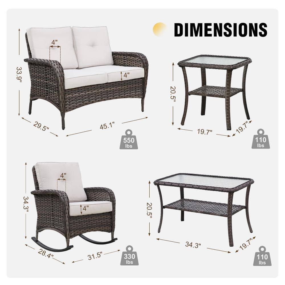 5-Piece Beige Cushioned Steel Frame Outdoor Patio Set