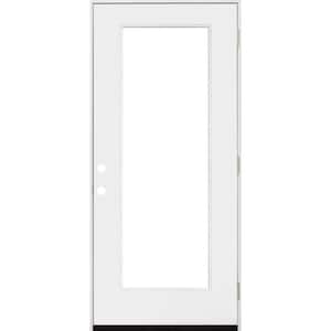 32 in. x 80 in. Legacy Full Lite Clear Glass Left Hand Outswing White Primed Fiberglass Prehung Front Door