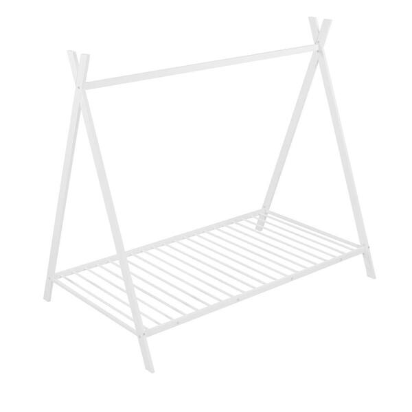aisword White House Bed Tent Bed Frame Twin Size Metal Floor Play House Bed with Slat for Kids Girls Boys