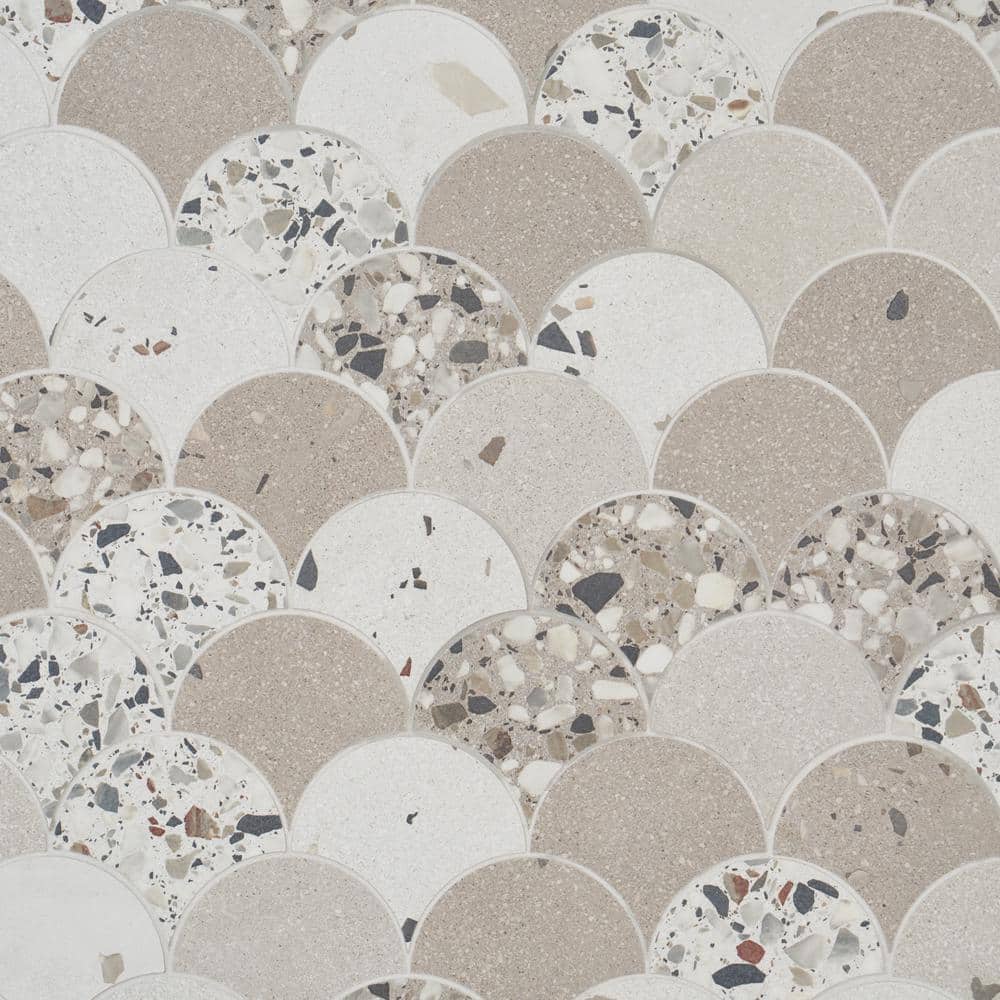 Warm Beige Fish Scale Terrazzo Porcelain Mosaic Tile