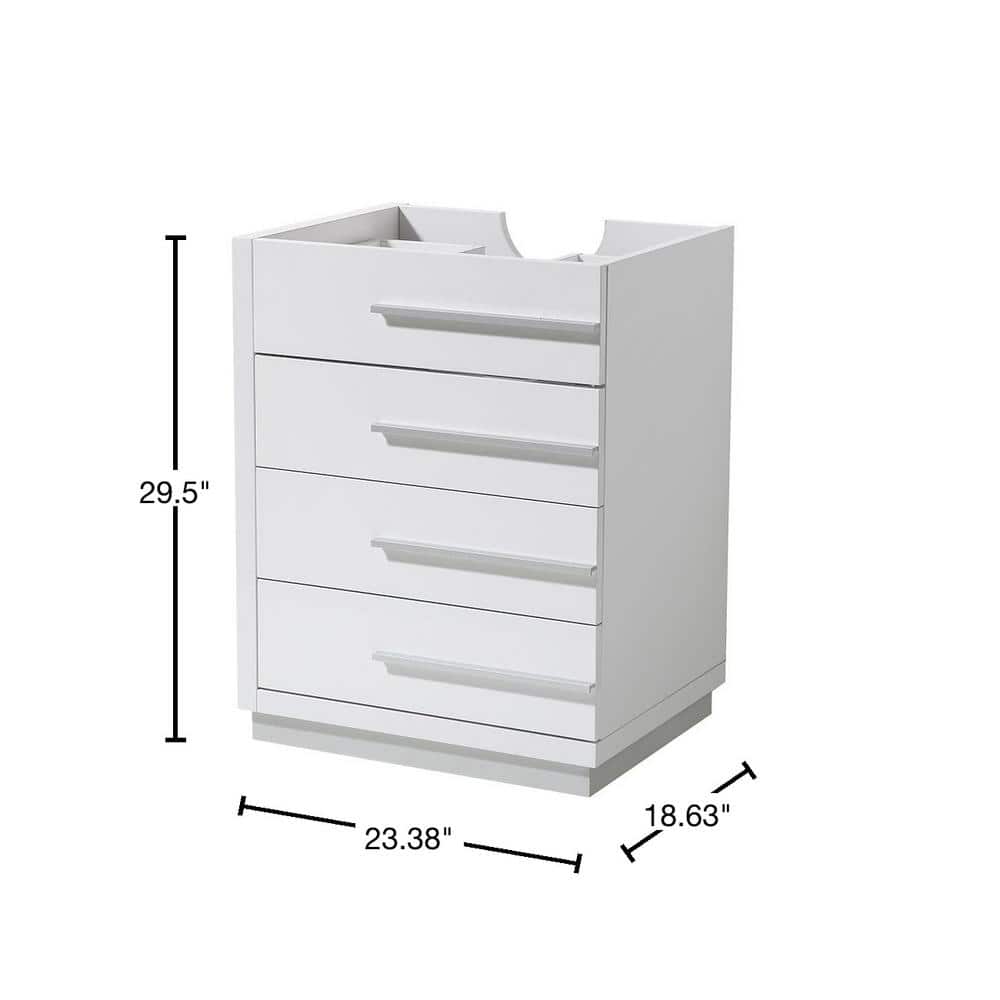 White Engineered Wood Single Bathroom Vanity Base with Drawers