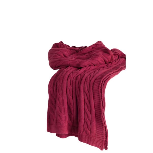 Red Striped Cotton Throw Blanket
