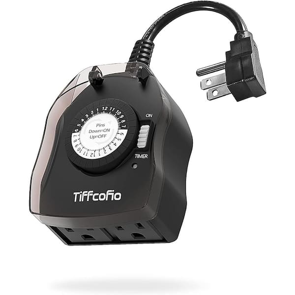 Lukyamzn Mechanical Outdoor Chronologic Timer Outlet with 2 Grounded Outlets in Black