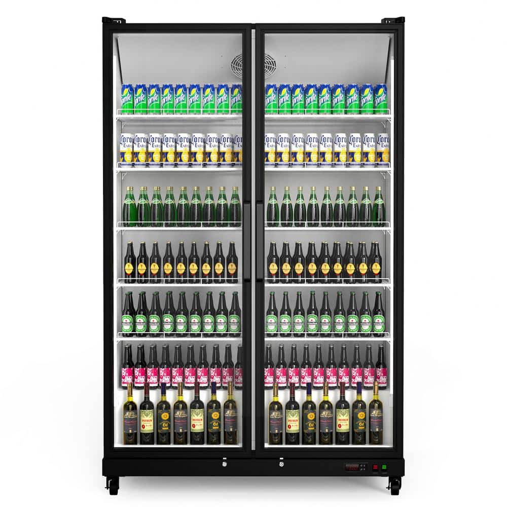 50.2 in. 37.8 cu. ft Merchandiser Refrigerator in Black Commercial Beverage Cooler Adjustable Shelves Dual Glass Door