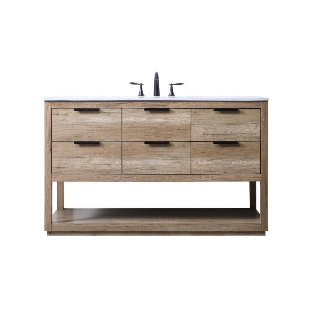 54 in. W x 22 in. D x 34 in. H Bath Vanity in Natural Oak with White Engineered Marble Top price history on PriceWatchPro