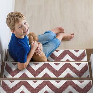 Traverse Maroon 9 in. x 28 in. Cotton Carpet Stair Tread Cover (Set of 13)
