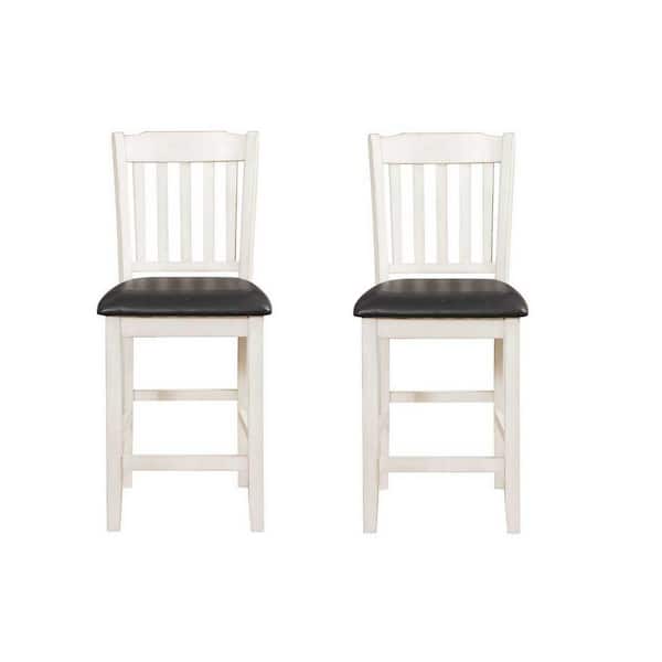 EVERGLADE HOME Edgar 40 in. White Wash Full Back Wood Frame Dining Bar Stool with Faux Leather Seat (Set of 2)