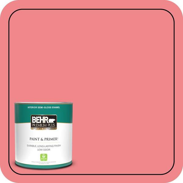 BEHR PREMIUM PLUS 1 qt. #140B-5 Flamingo Dream Semi-Gloss Enamel Low Odor Interior Paint & Primer