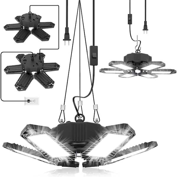 200W 20000-Lumens LED Shop Light Plug-In Ceiling Light with 6 Deformable Panels 6500 K for Garage, Basement 2-Pack
