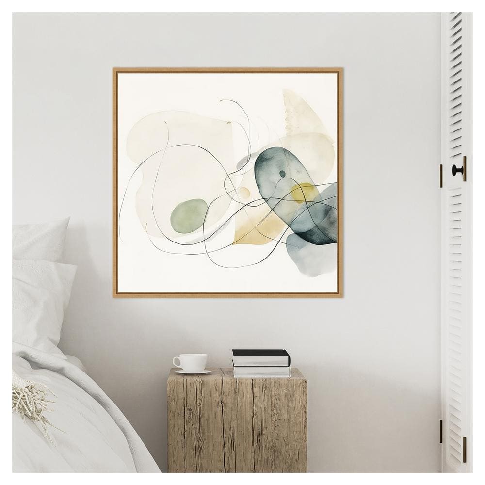 30" Watercolor Abstract Organic Shapes I Canvas Art with Maple Frame