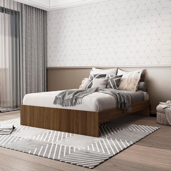 Walnut Wood Frame Full Size Platform Bed