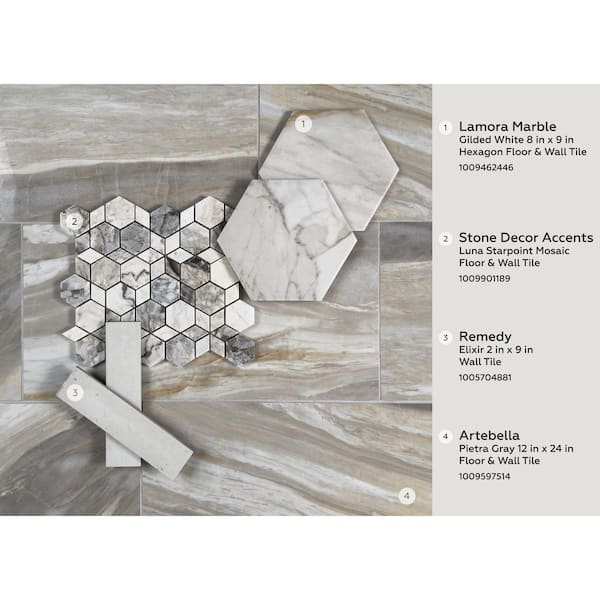 Daltile Lamora Marble Gilded White 8 in. x 9 in. Glazed