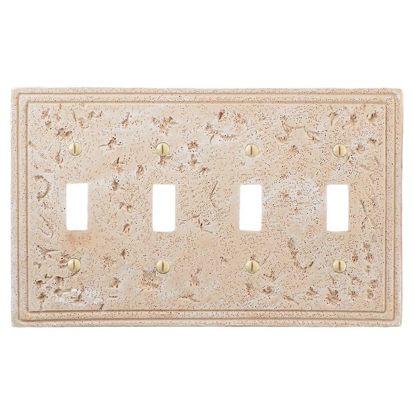 AMERELLE Faux Stone 4 Gang Toggle Resin Wall Plate - Almond
