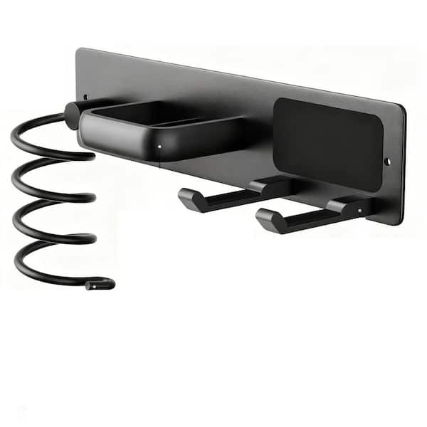 12.1 in. W Wall Mounted 3 in 1 Hair Tool Organizer in Black for Hair Dryer, Curling Iron and Flat Iron