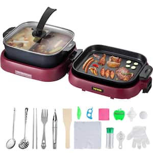 2-in-1-Electric Grill and Hot Pot Foldable BBQ Pan Grill Multifunctional Teppanyaki Grill Pot with Dual Temp Control