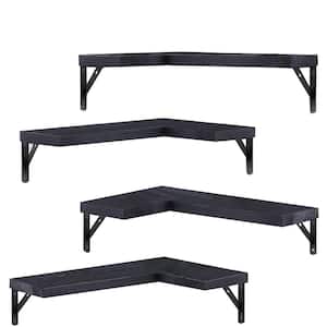 16 in. W x 11.4 in. D x 0.6 in. H Black Rectangular Wood Wall Mounted Corner Floating Shelves (Set of 4)