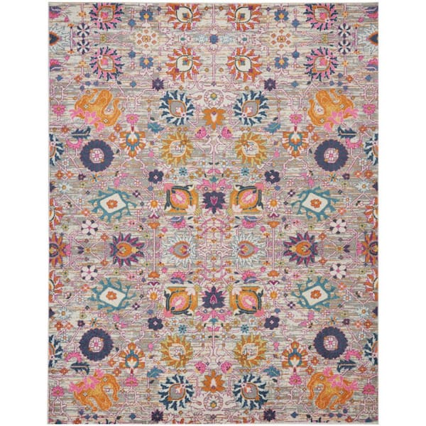 9 ft. x 12 ft. Gray Floral Washable Area Rug Rectangler Rug