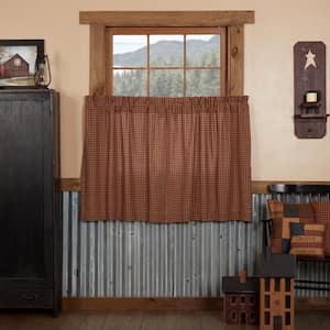 Patriotic Patch 36 in. W x 24 in. L Primitive Plaid Light Filtering Tier Window Panel in Deep Red Navy Khaki Pair
