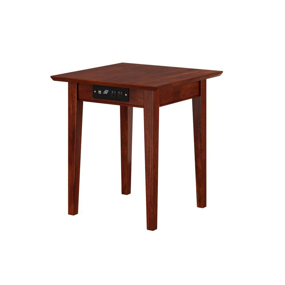 Classic Shaker 24" Square Walnut Wood End Table with Charging Station
