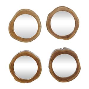 13 in. x 13 in. Live Edge Round Framed Brown Wall Mirror (Set of 4)