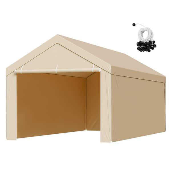 Carport Replacement Canopy, 10 x 20 ft. Potable Garage Tent Top Tarp with Sidewalls, UV-Resistant & Waterproof, Beige