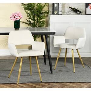 Montrose Velvet Upholstered Dining Chair in Ivory with Gold Metal Legs (Set of 2)