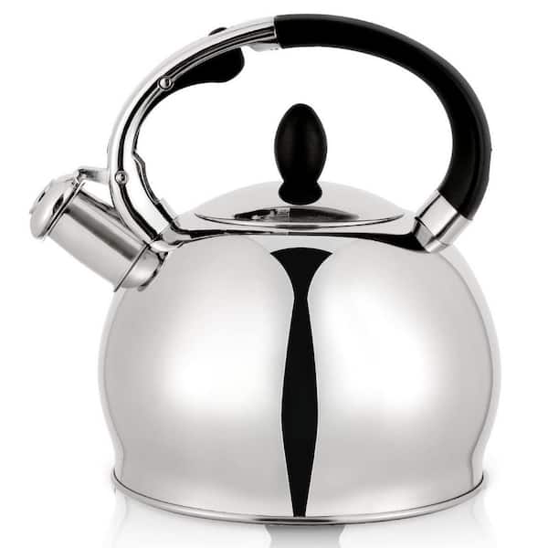 1-Cup 2.64 qt. Stove Top Whistling Tea Kettle, Stainless Steel Teapot with Cool Touch Handle and Silicone Mitt, Silver