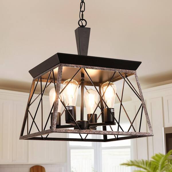 Briignite 4-Light Vintage Black and Rust Chandelier Pendant for