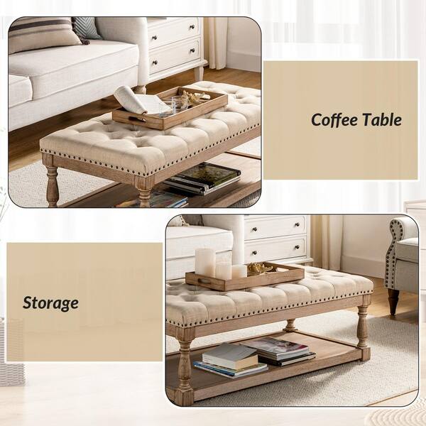 JAYDEN CREATION Jakob Linen Upholstered Storage Ottoman with