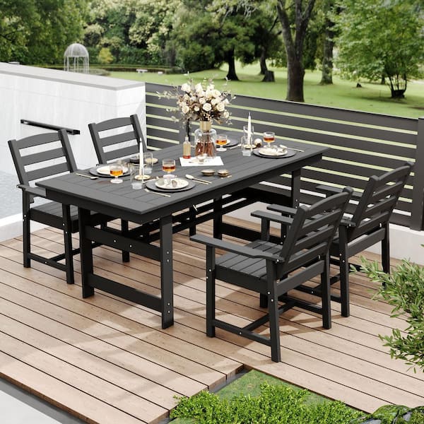 FUFU&GAGA HDPE Patio Dining Chair Set of 2, Heavy Duty Wood-Like Outdoor Dining Chairs with Arm for Garden, Deck, Lawn, Black