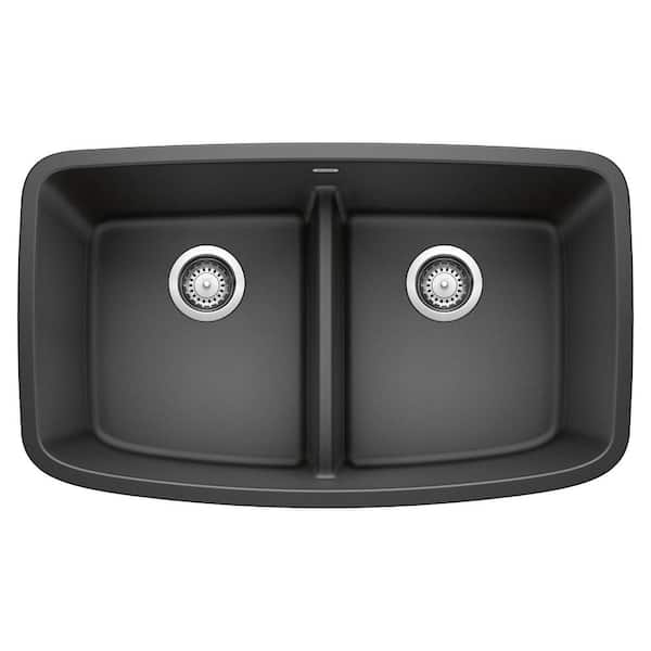 VALEA 32 in. Undermount 50/50 Double Bowl Anthracite Granite Composite Kitchen Sink