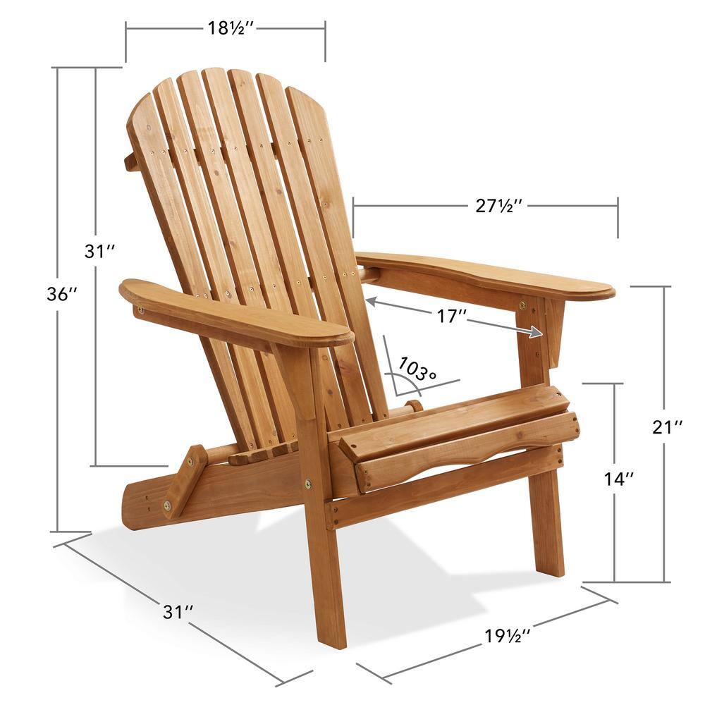 Natural Cedar Wood Folding Adirondack Chairs with Armrests, Set of 2