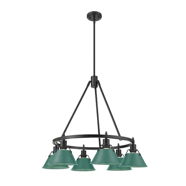Golden Lighting Orwell 6-Light Matte Black with Pine Green Large Empire Chandelier for Kitchen with No Bulbs Included