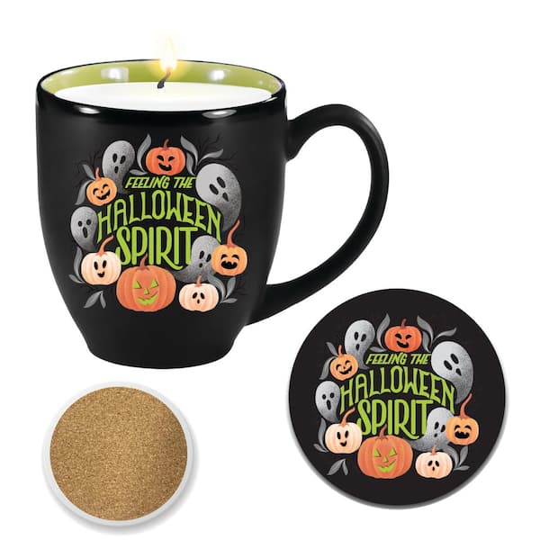 Halloween Ceramic Mug with 13oz Pumpkin Smash Scented Soy Wax Candle & Coaster Set