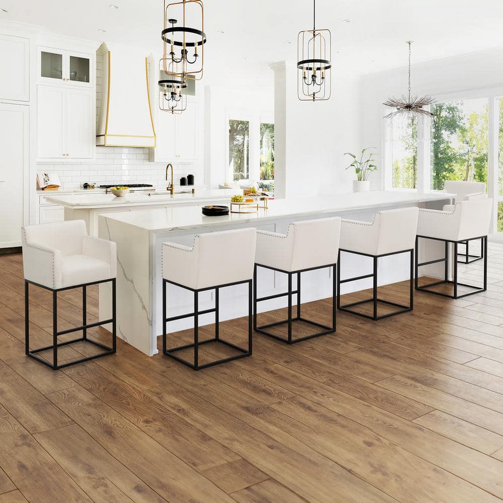 LUE BONA Luna 30 in. Beige Fabric Upholstered Counter Bar Stool with