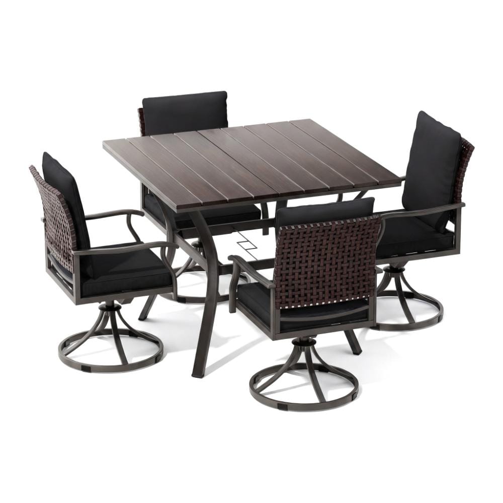 5 Piece Patio Outdoor Dining Set with 4 Swivel Dining Chairs & 1 Large Dining Table-Black Cushion price history on PriceWatchPro